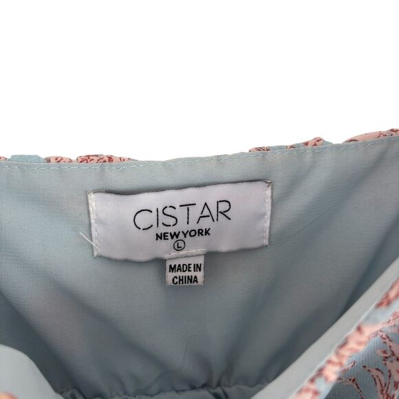 Cistar 90112 Blue Pink Floral Print Square Neck Smocked Top Women's Large - Picture 6 of 9